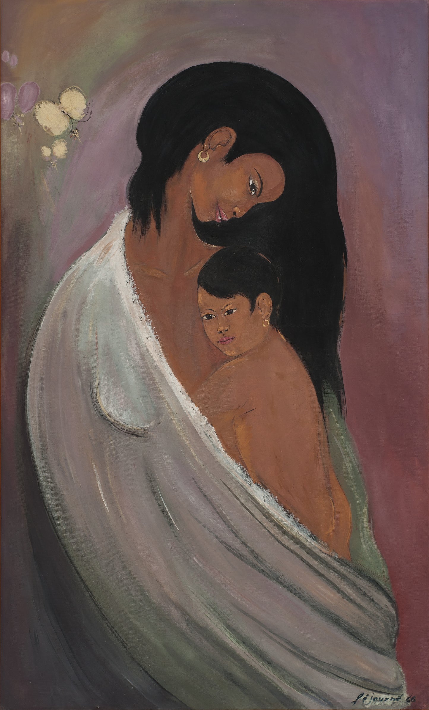 Bernard Sejourne (1947-1994) 24"x21" Lady Gazing At The Back 1993 Acrylique sur Masonite Peinture non encadrée #1CS