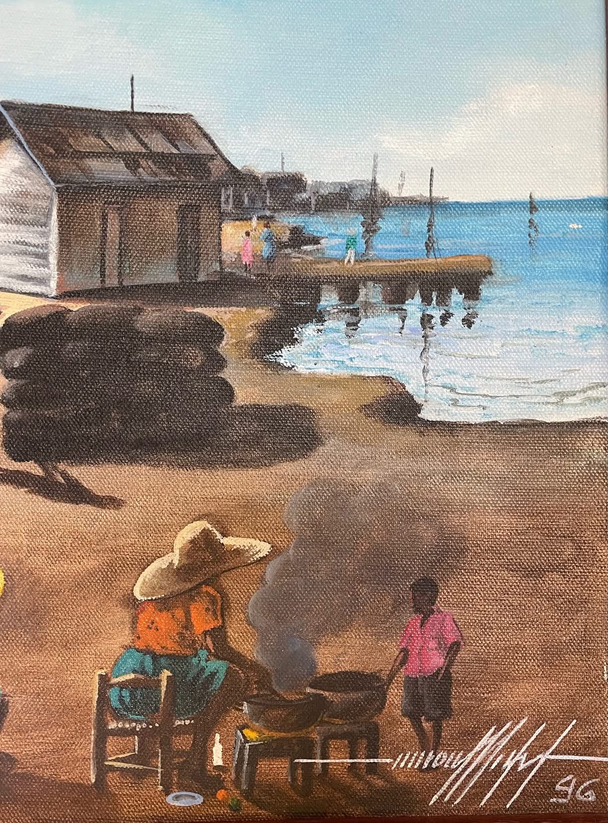 Simeon Michel 12"x16" Market by the Harbor 1996 Oil on Canvas Painting #1MFN