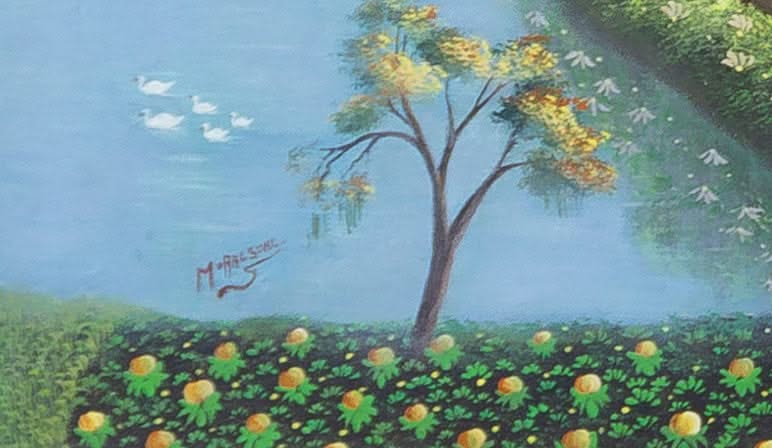 Murat Saint-Vil 47 ¾" x 67" Îles d'en haut c 1980 Huile sur Masonite Peinture encadrée #28SS