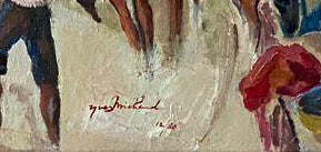 Yves Michaud 24"x32" Village Life Market Scene Under Bridge 1980 Acrylic on Canvas Unframed Painting #1JN-HA