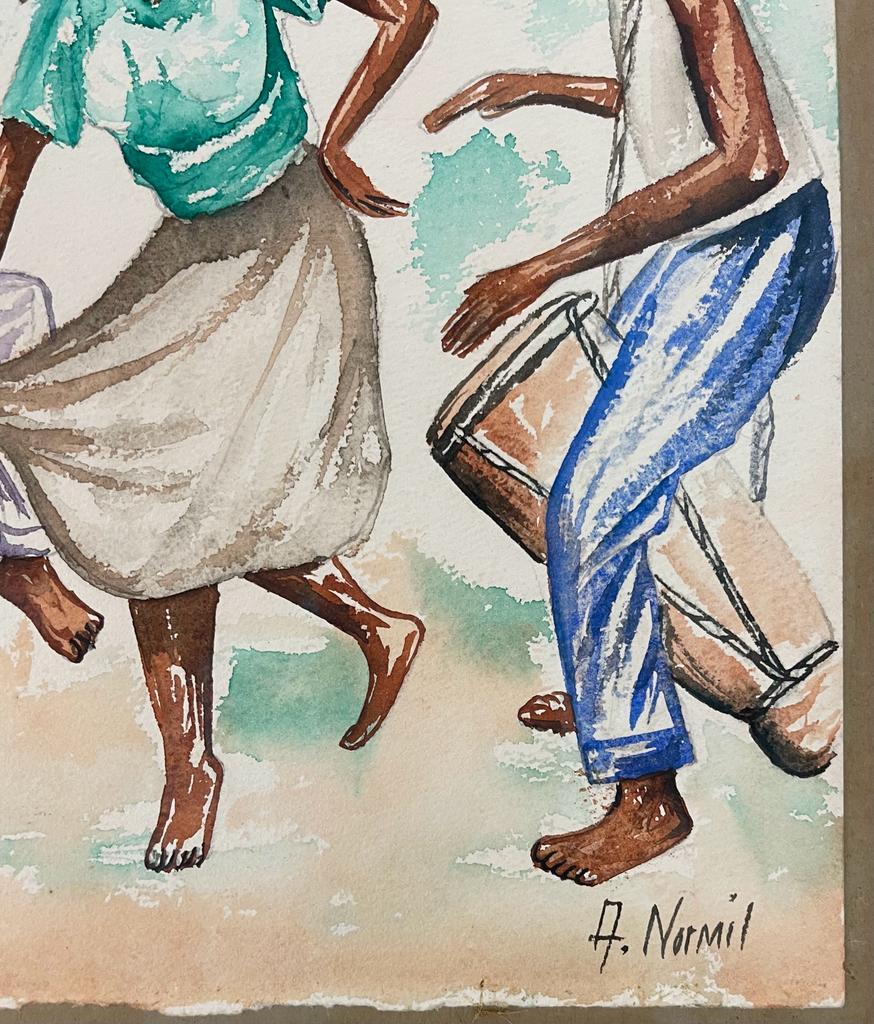 Andre Normil (1934-2014) 10"x11" Drum Dance Acuarela sobre papel #1400GN-HA