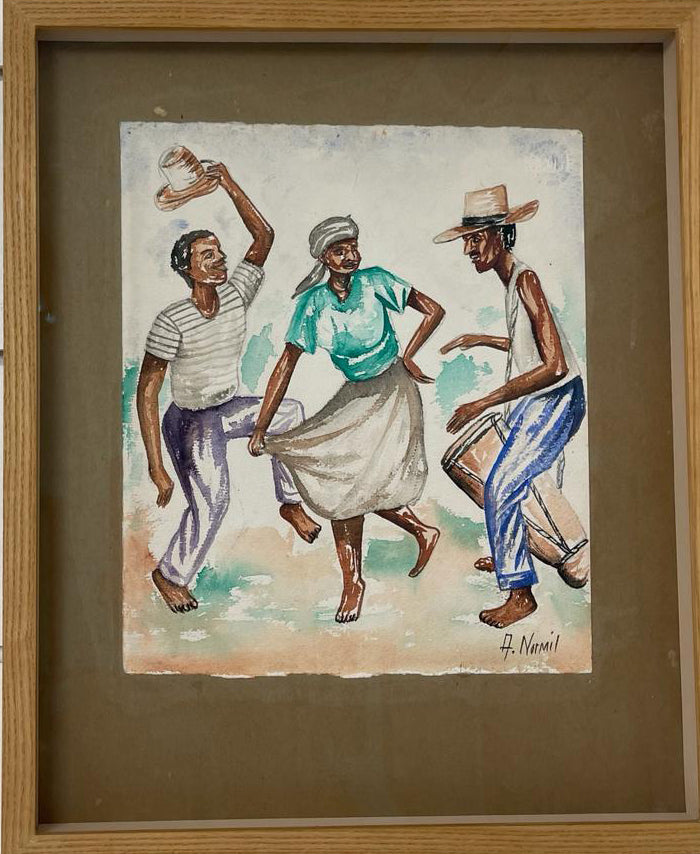 Andre Normil (1934-2014) 10"x11" Drum Dance Acuarela sobre papel #1400GN-HA