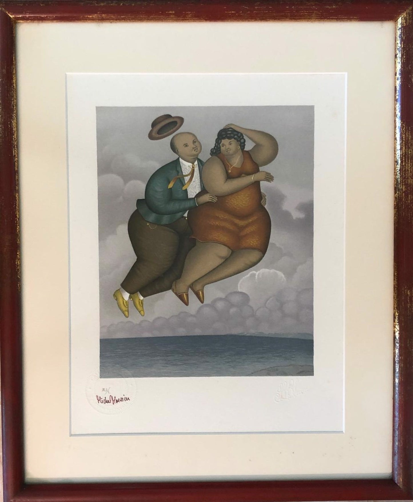 Saint-Louis Blaise (Haitiano, 1956-1993) "Reves d'Amour" Litho Limited Edition Dibujo enmarcado 13"h X 10"w #3GSN-NY