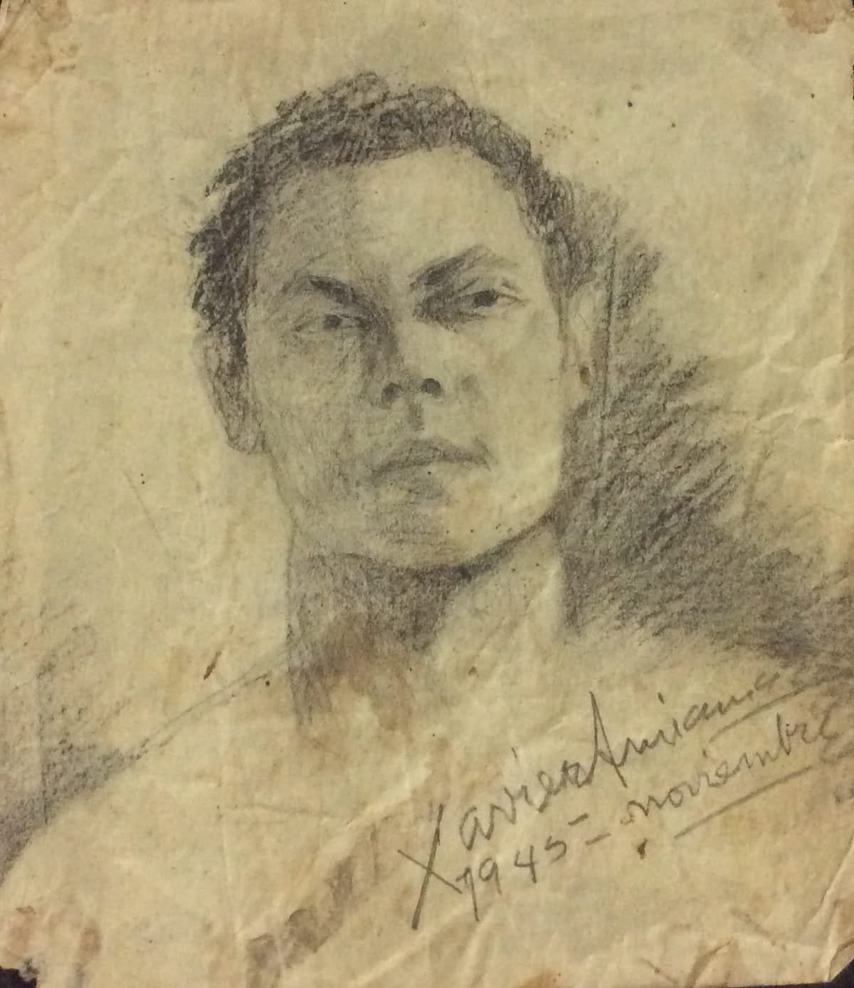 Xavier Amiama (1910-Haiti 1969) 7.5"x6.5" UNTITLED 1945 Crayon Ink on Paper Drawing #18MFN
