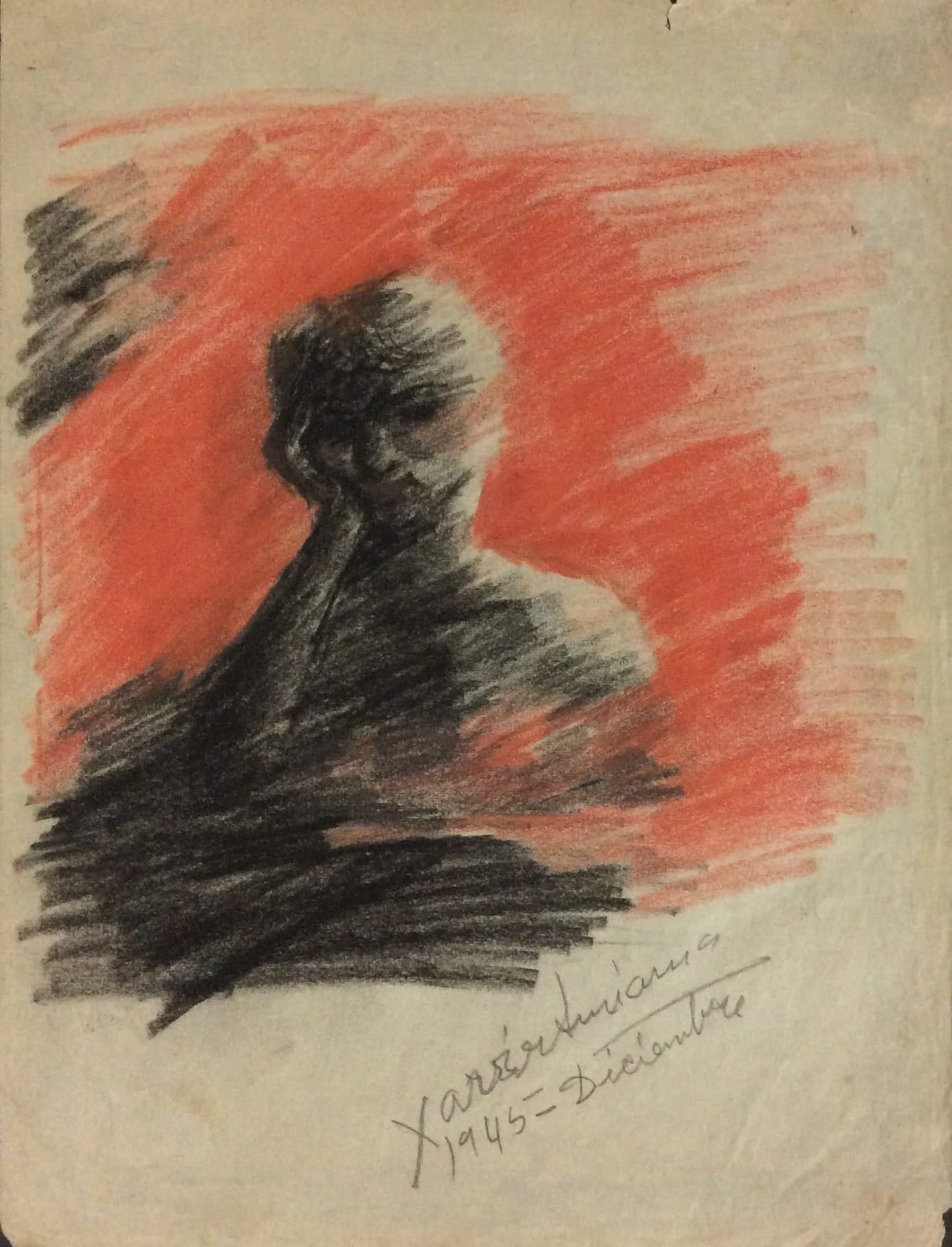 Xavier Amiama (1910-Haïti 1969) 10,5"x8" SANS TITRE 1945 Encre de crayon de couleur sur papier dessin #25MFN