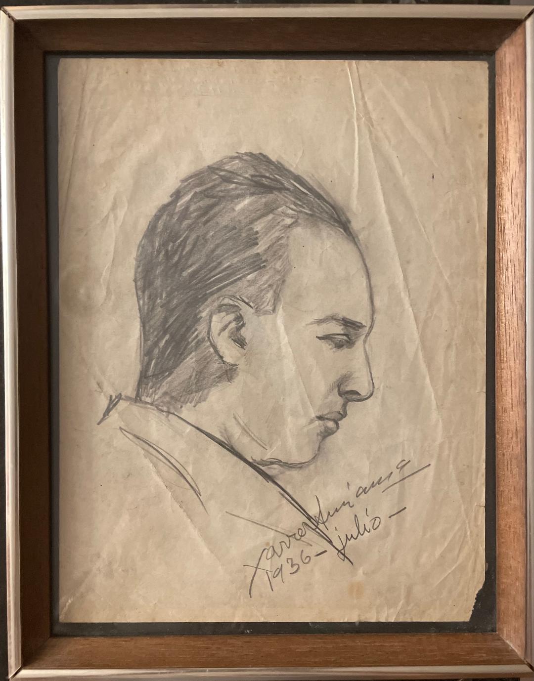 Xavier Amiama (1910-1969) 10.5"x7" El comulgante 1939 Dibujo a lápiz y tinta sobre papel #1MFN