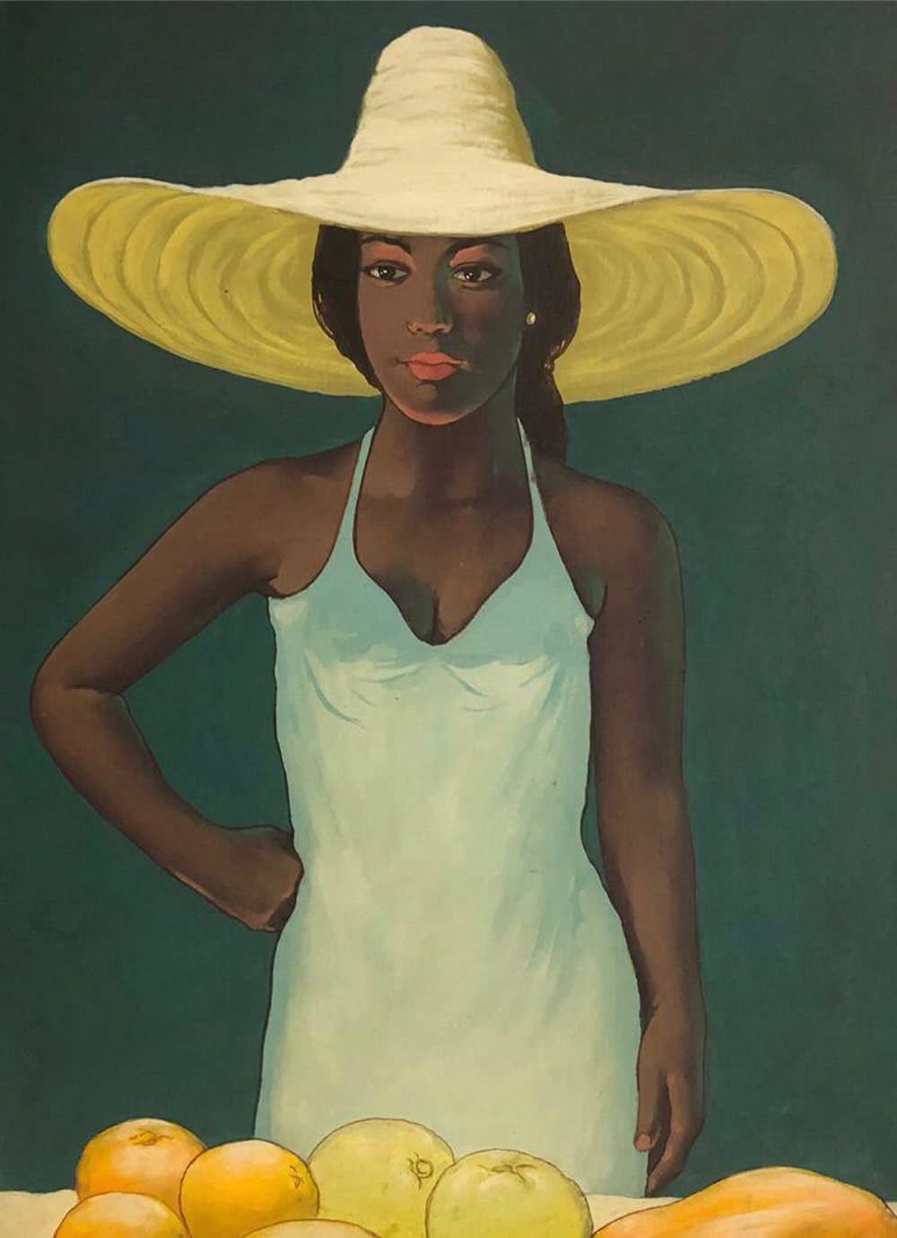 Juan Plutarco Andujar (1931-1995) 36"x24" Élégant vendeur d'orange huile sur toile peinture #15FN