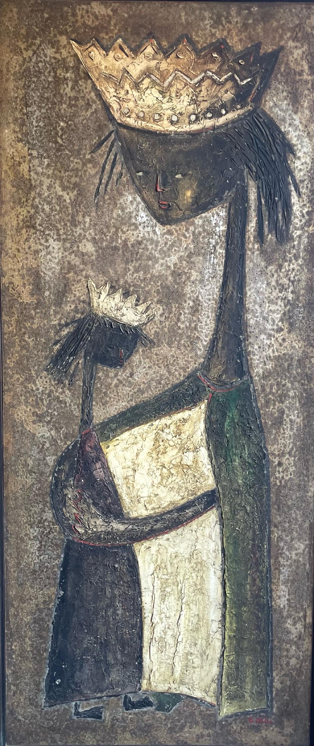 Angel Botello (1913-1986) 56"x24" "Queen and Princess" Mixed Media on Aluminum #1GSN-NY