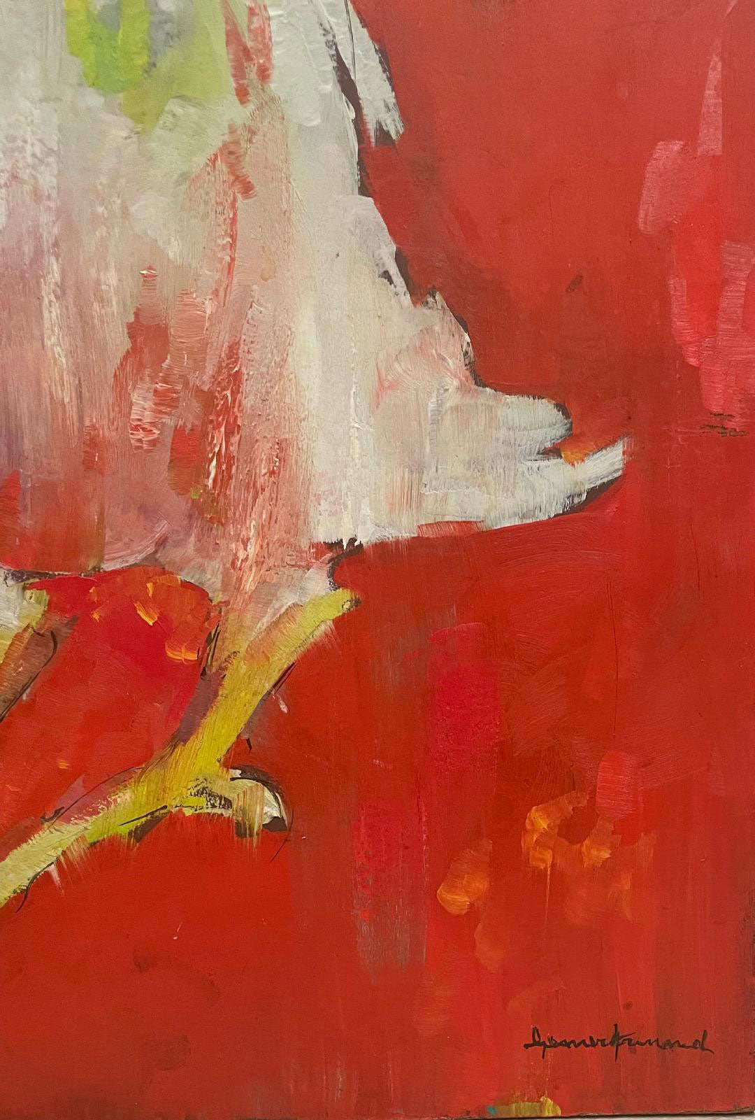 Gesner Armand (1936-2008) 31 ⅝" x 11 ⅞" Pigeons On Red Background 1967 Oil on Board Unframed Painting #1US-NY