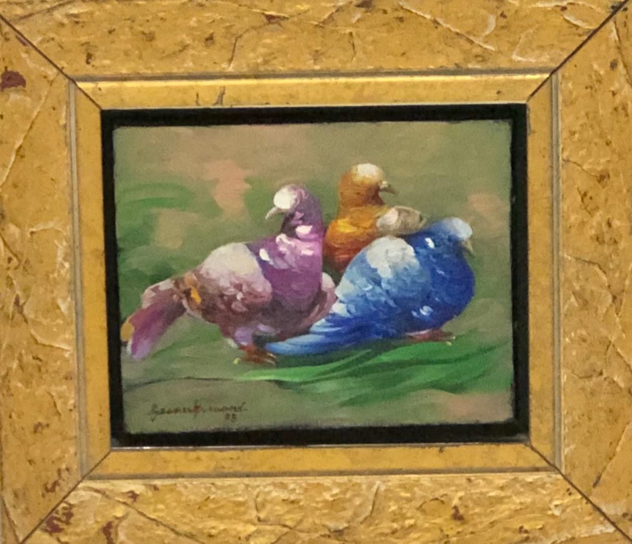 Gesner Armand (1936-2008) 9"x10" Three Pigeons 1995 Oil on Canvas Framed #1FC