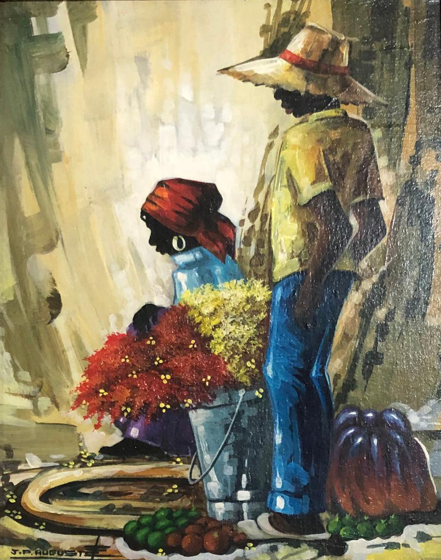Jean Pierre Auguste 10"x8" Comerciantes 1996 Acrílico sobre lienzo #6FC