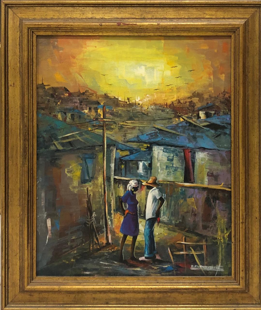 Jean Pierre Auguste 16"x12" Zone Populaire Óleo sobre lienzo Enmarcado #3FC