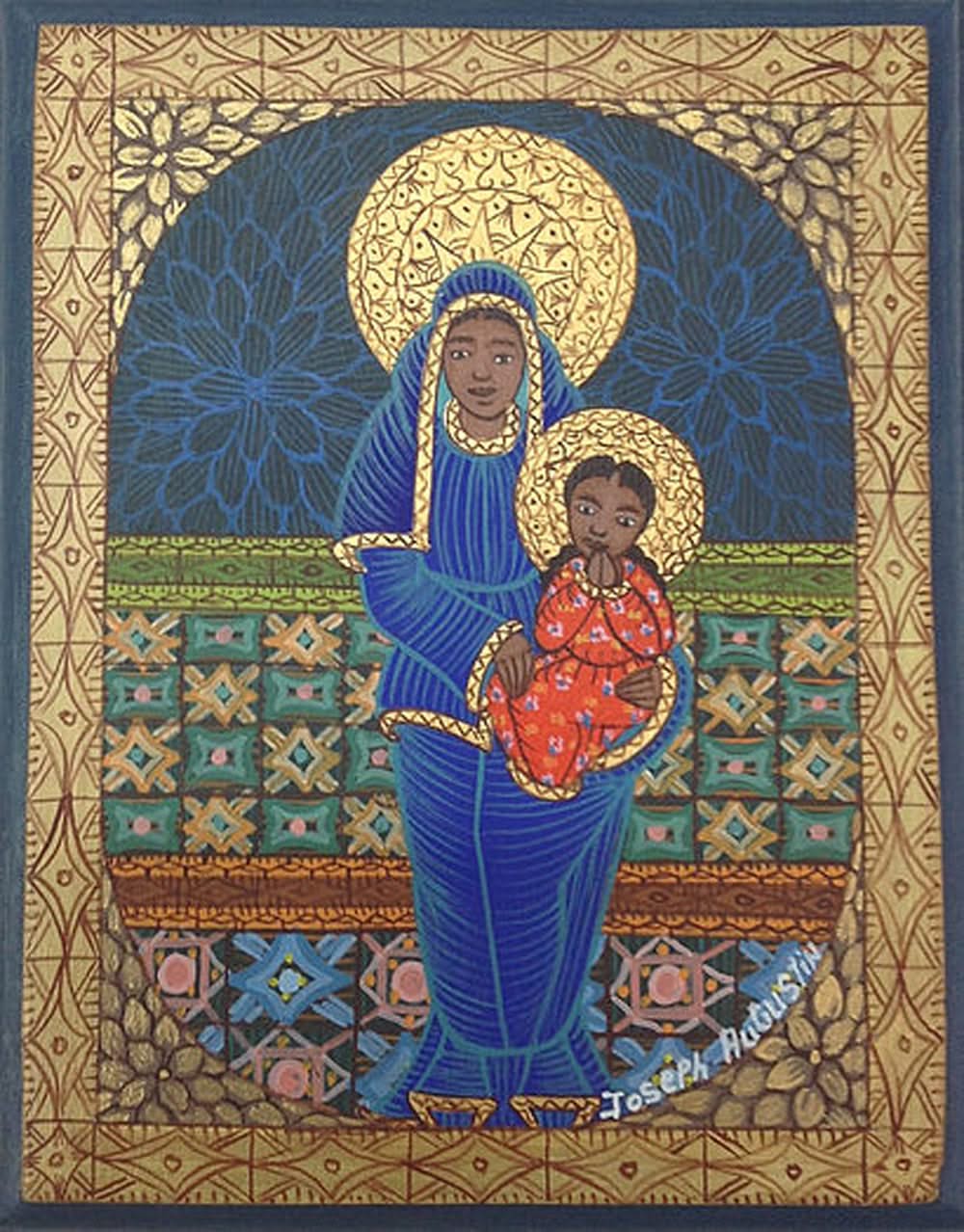 Joseph Augustin 10"x8 » Huile mère et enfant sur Masonite #1401GN-HA