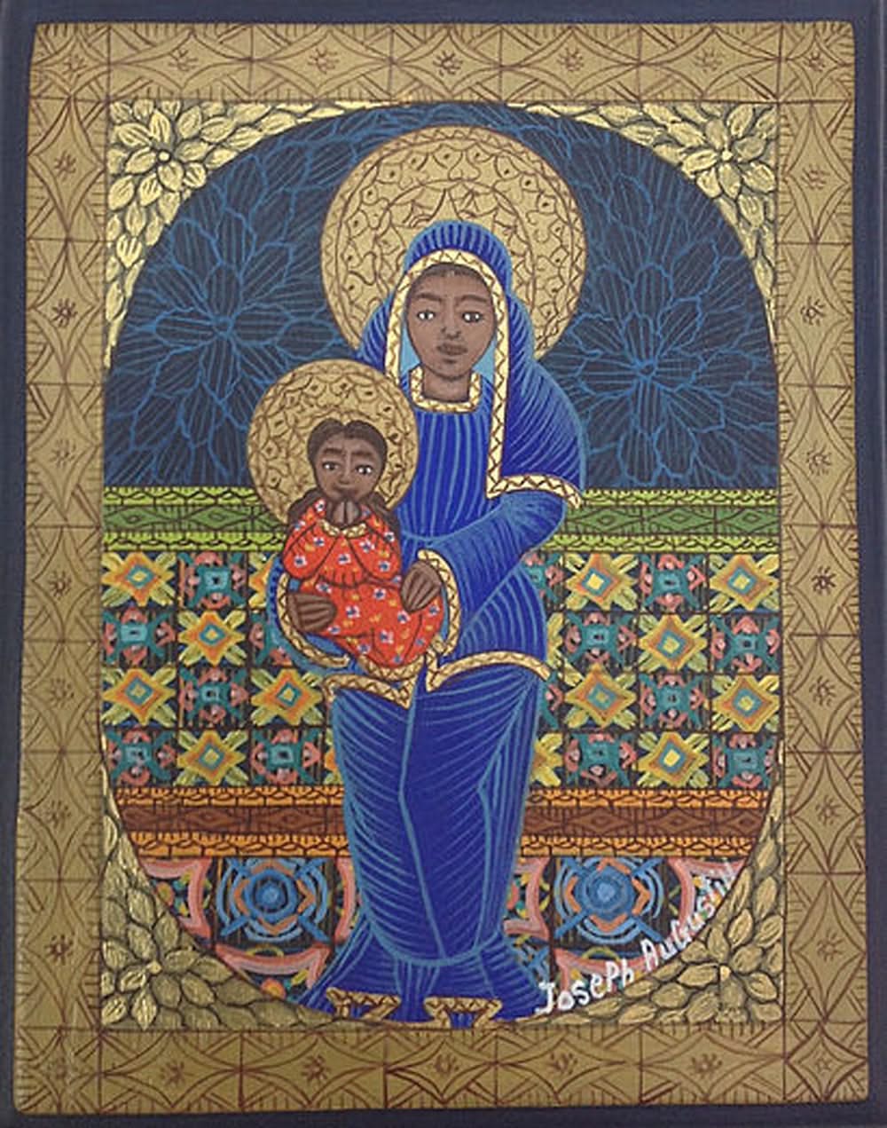 Joseph Augustin 10"x8 » Huile mère et enfant sur Masonite #1402GN-HA