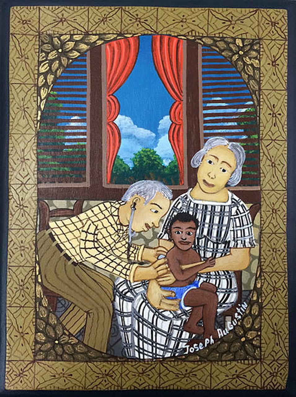 Joseph Augustin 10"x8 » Une visite à l’huile du docteur sur Masonite #1403GN-HA