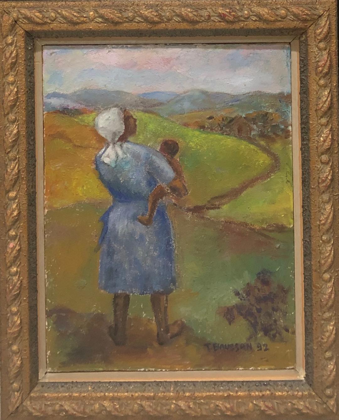 Tamara Baussan (1909-1999) 16"x12" Madre e hijo 1992 Acrílico sobre tabla #1FC