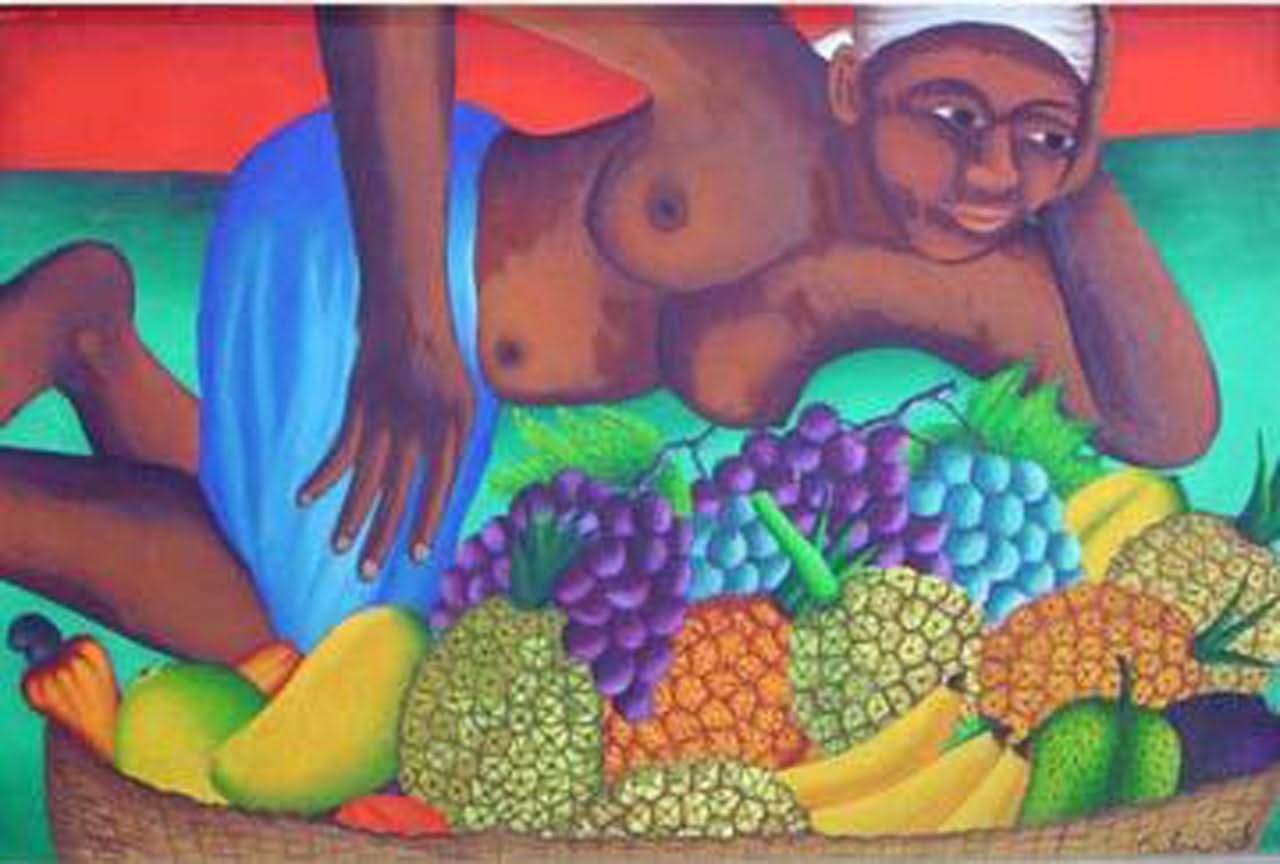 Castera Bazile (1923-1966) Vendeur de fruits 19"x20" #2-3-96GSN-HA