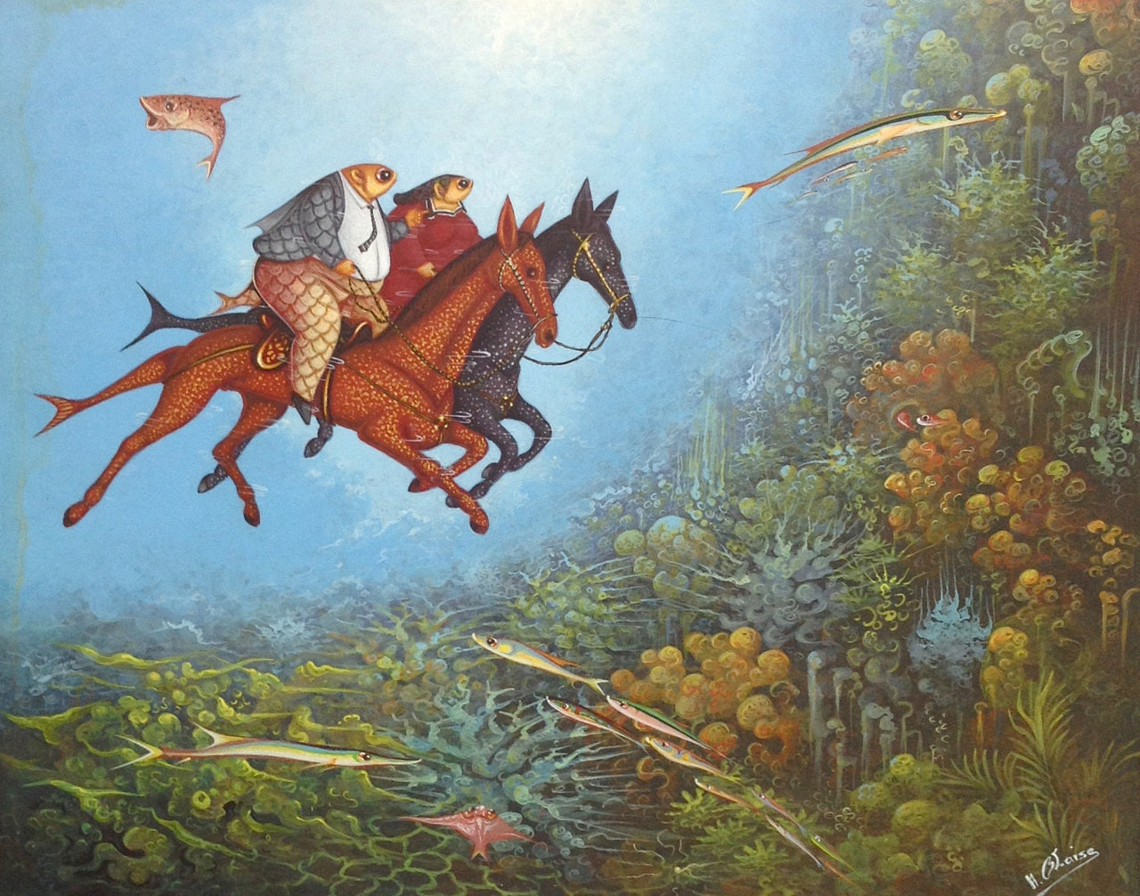 Andre Blaise 16"x20" Flying Horses Aceite a bordo #2422GN-HA