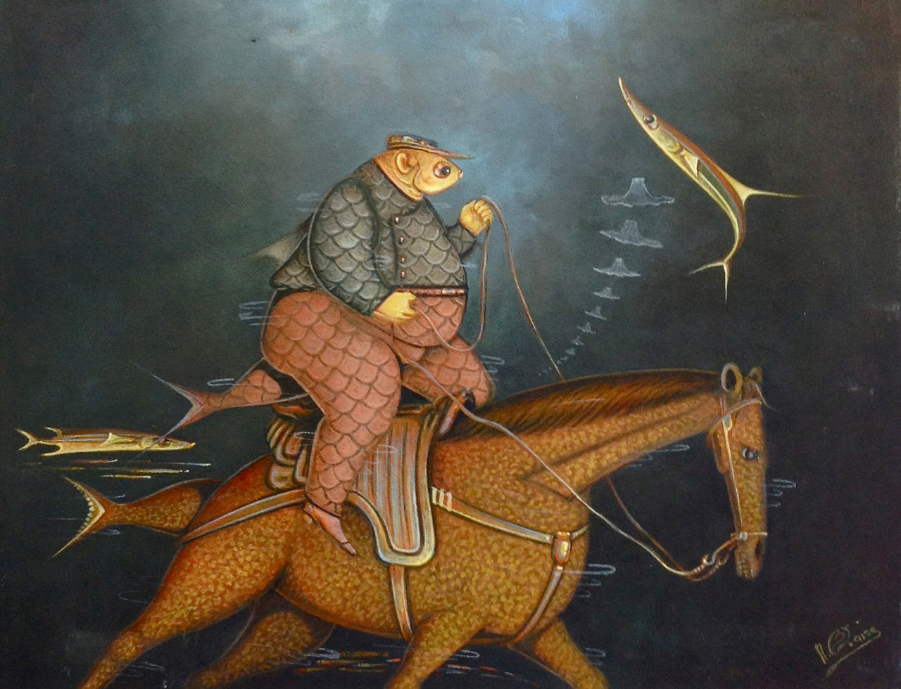 Andre Blaise 16"x20" Soldado en un aceite de caballo a bordo #2708GN-HA