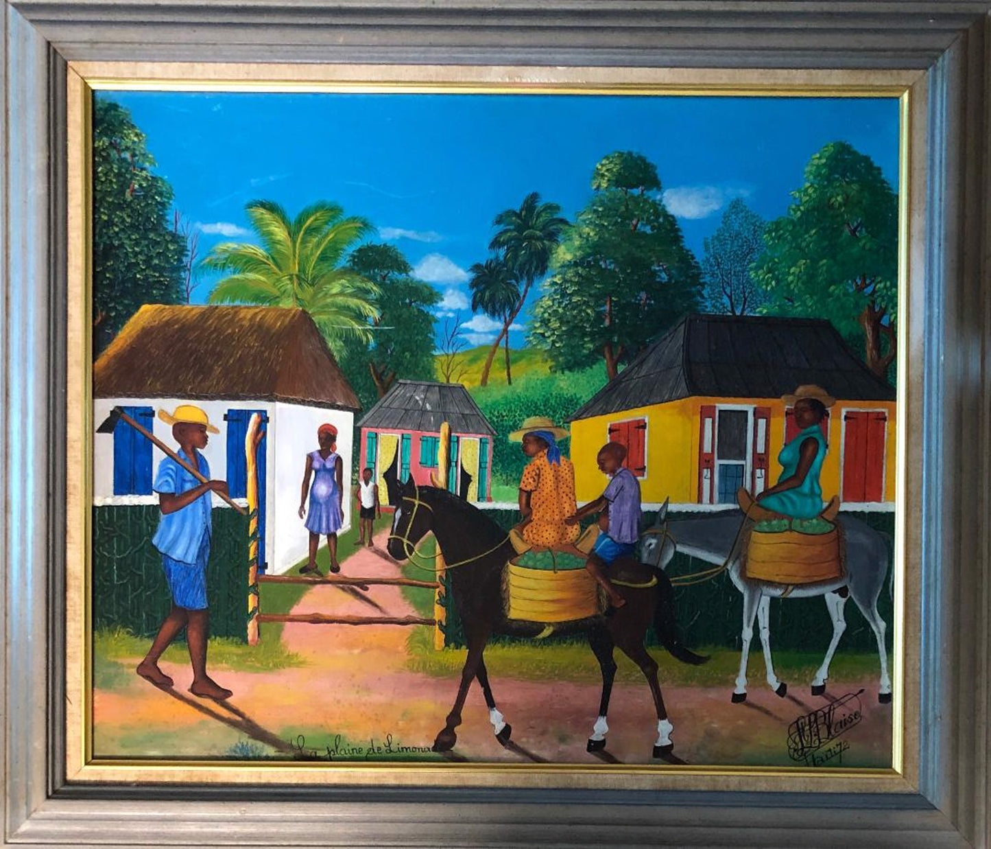 Saint-Louis Blaise (Haitiano, 1956-1993) 20"x24" Plaine de Limonade 1972 Óleo sobre Masonite #1-2-95GSN-NY