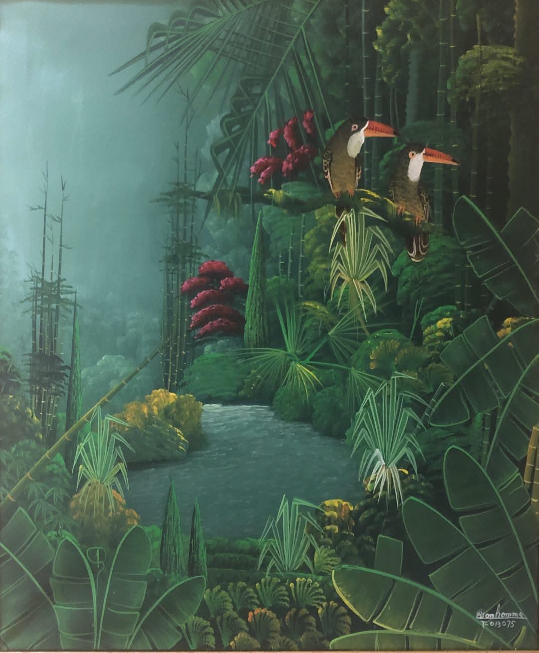 Albott Bonhomme 24"x20" Deux perroquets 2014 Acrylique sur toile #12MFN