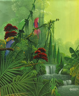 Albott Bonhomme 20"x16" Un pájaro rojo con alas azules 2014 Acrílico sobre lienzo #5MFN