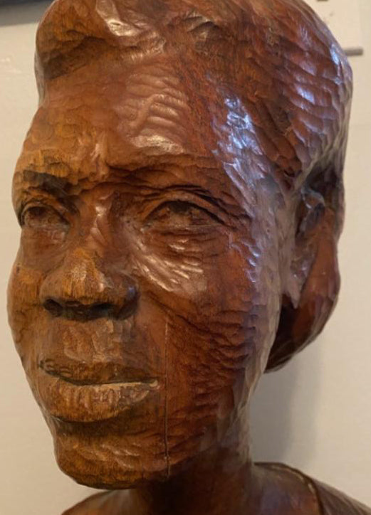 Ludovic Booz (1940-2015) 20"x10"x9" Lady Bust Escultura de madera tallada a mano #1SY