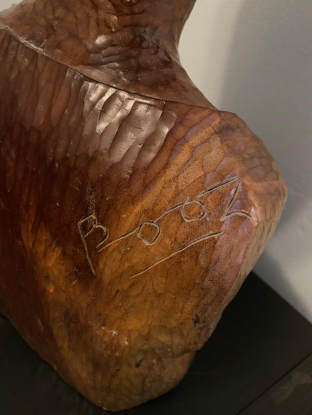 Ludovic Booz (1940-2015) 20"x10"x9" Lady Bust Escultura de madera tallada a mano #1SY