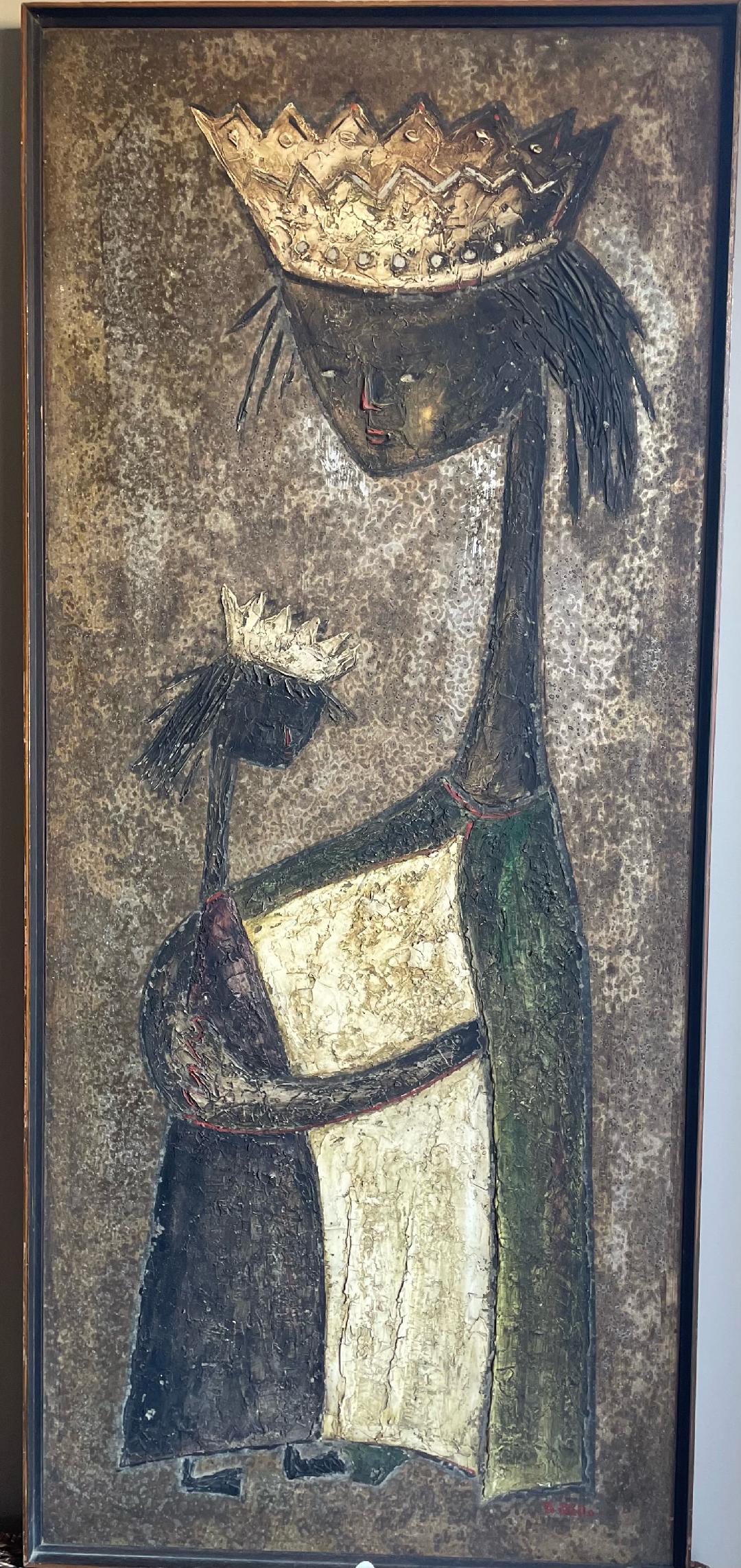 Angel Botello (1913-1986) 56"x24" "Reina y princesa" Técnica mixta #1GSN-NY