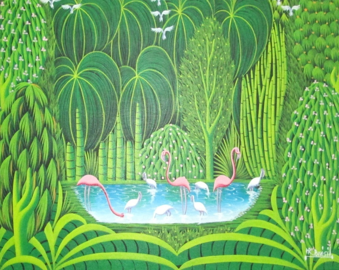 Henri-Robert Bresil 16"x20" Paisaje verde Óleo sobre lienzo #J33-HA