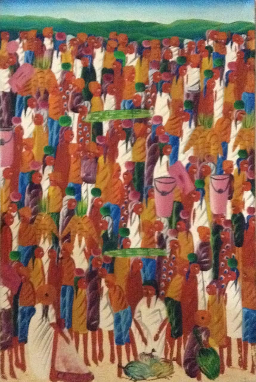 Casimir Laurent 24"x16" Scène de marché 1977 Huile sur toile #1-2-99MFN