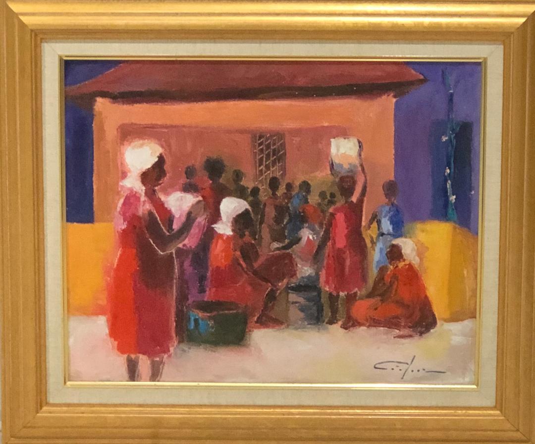 Dieudonne Cedor (1925-2010) 16"x20" Scene de Rue/ Escena rural Enmarcado Óleo sobre lienzo #1FC