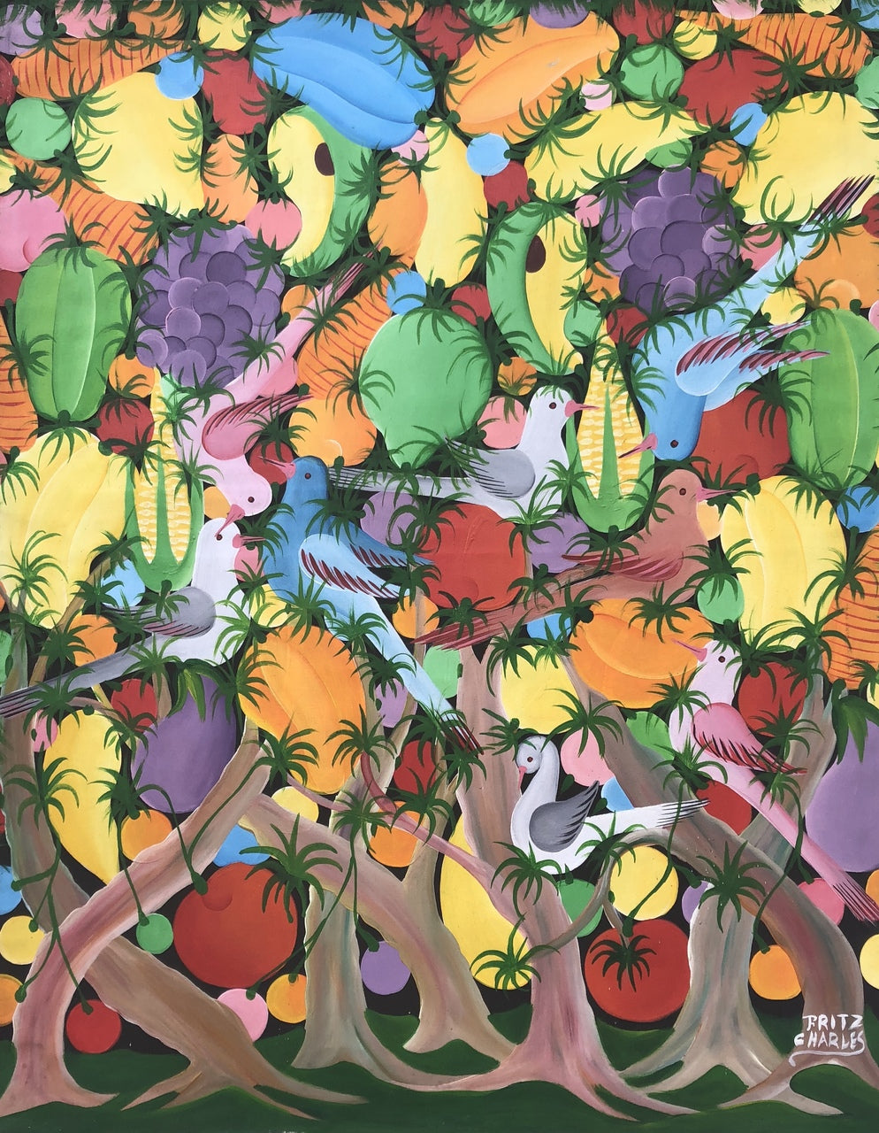 Fritz Charles 24"x30" Pájaros Óleo sobre lienzo c1980 #3JN-NY