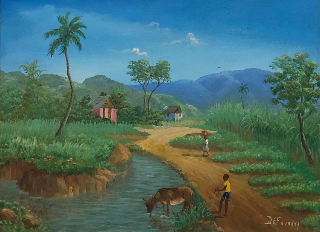 Jean-Felix Defournoy 12"x16" Escena rural Óleo sobre lienzo Enmarcado #2FC