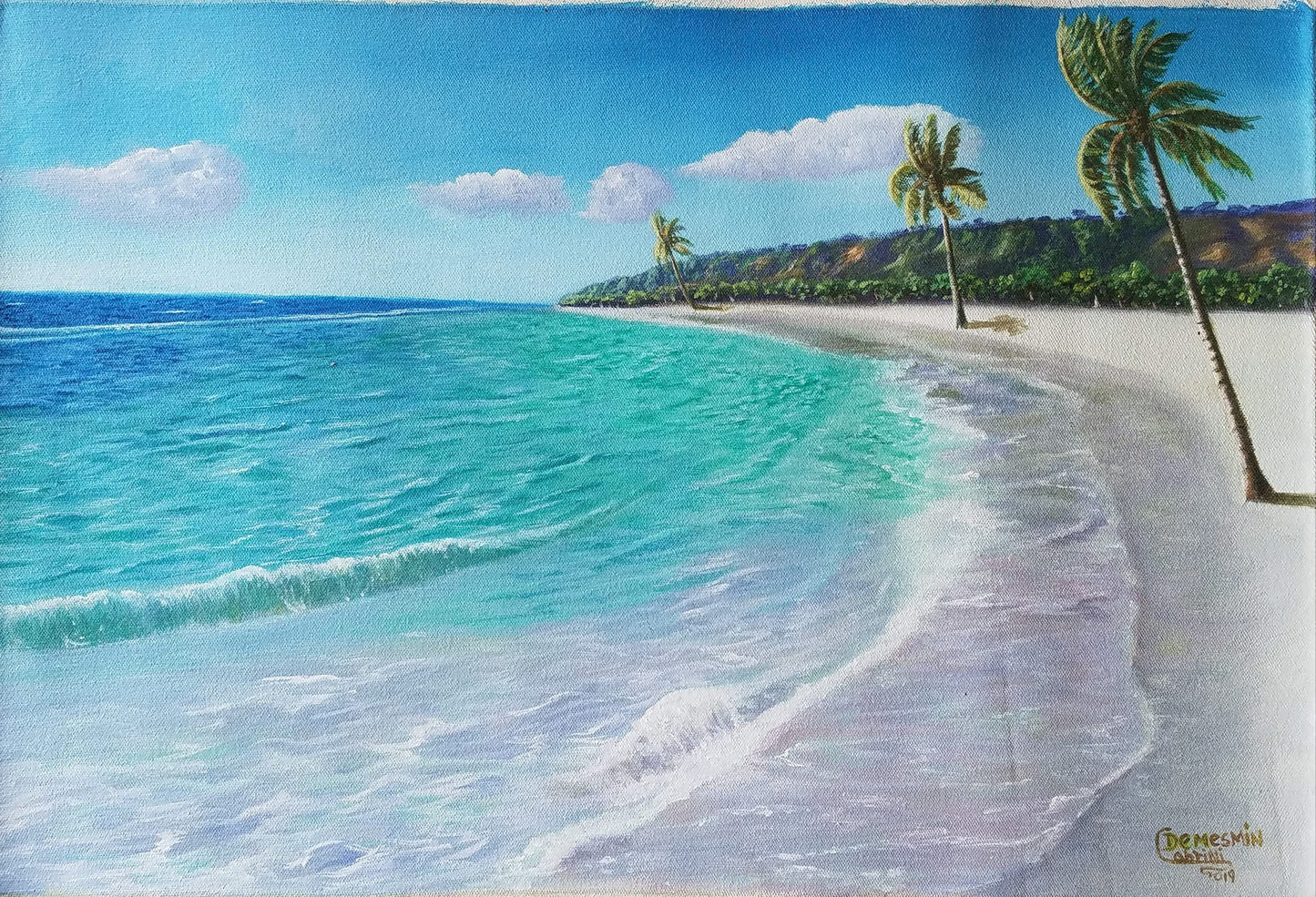 Demesmin Cabrini 16"x24" La plage de Tortuga Bay 2029 Acrylique sur toile #1JN-HA