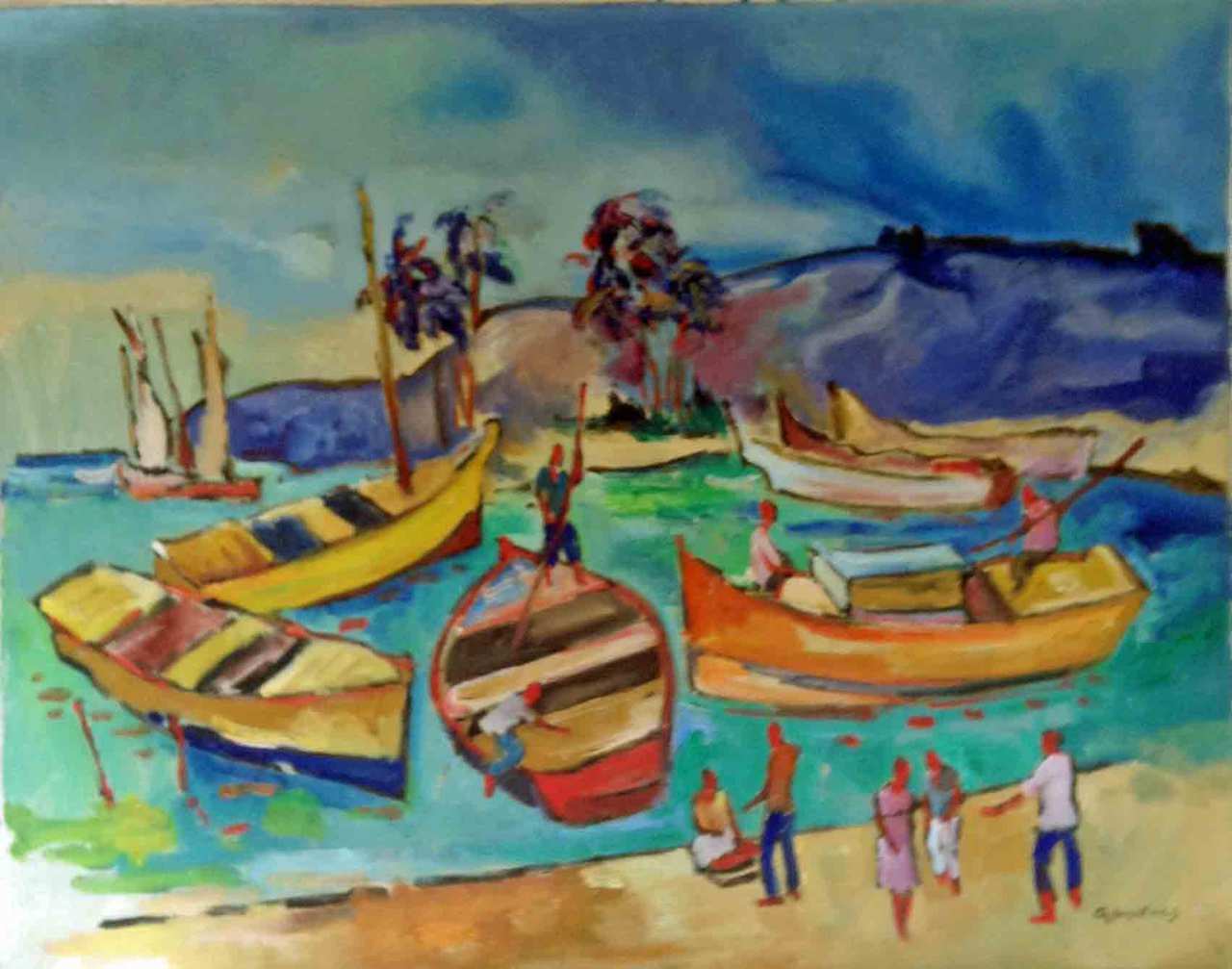 Georges Desarmes 24"x30" Marine II Huile sur toile Peinture #1MFN