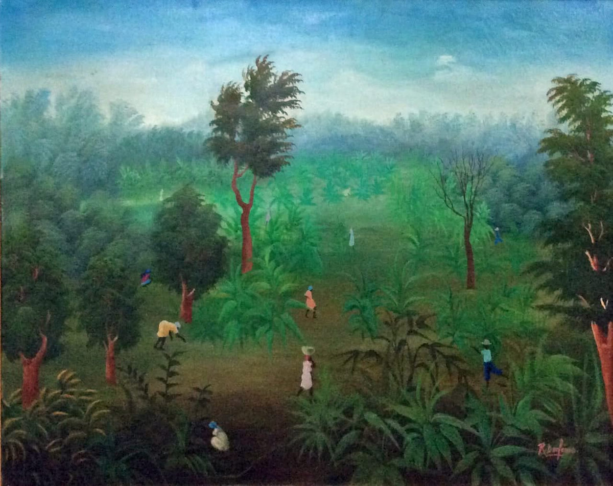 Raymond Dorleans (1947-2000) 24"x30" Scène rurale 1979 Huile sur toile #91-3-96MFN