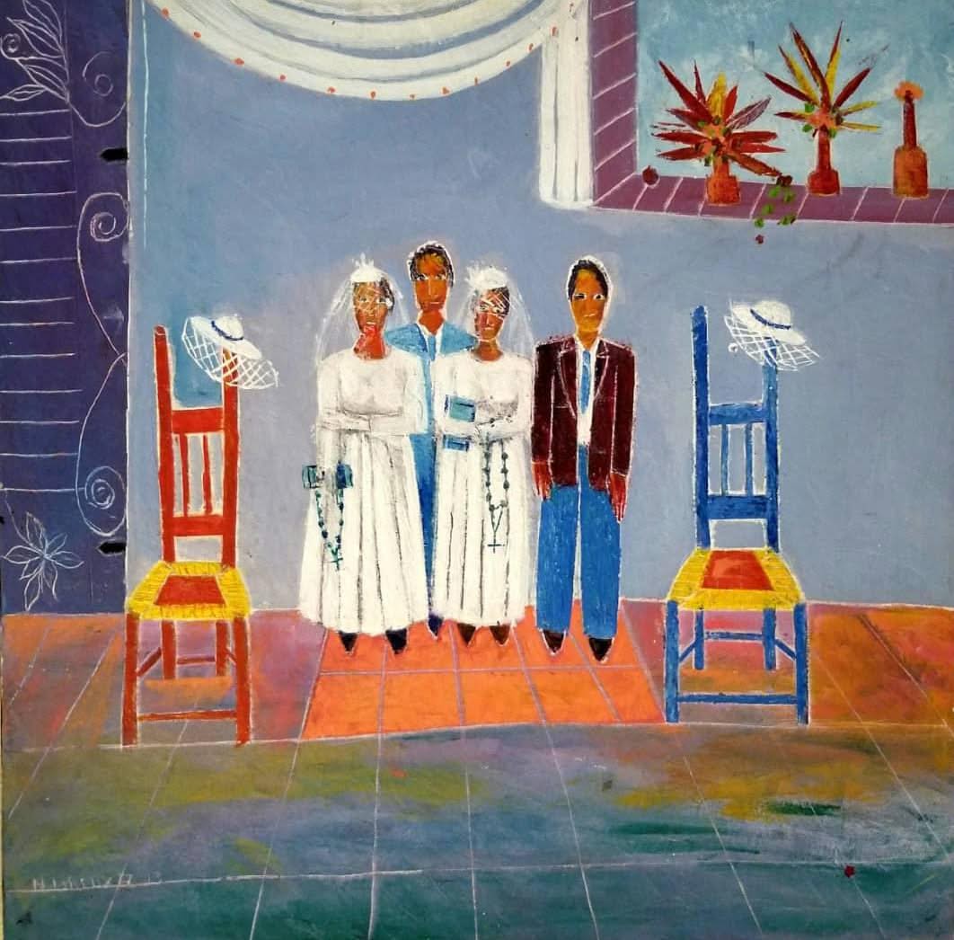 Nicolas Dreux (1956-2021) Acrylique double communion 24"x24" sur toile #3JN-HA