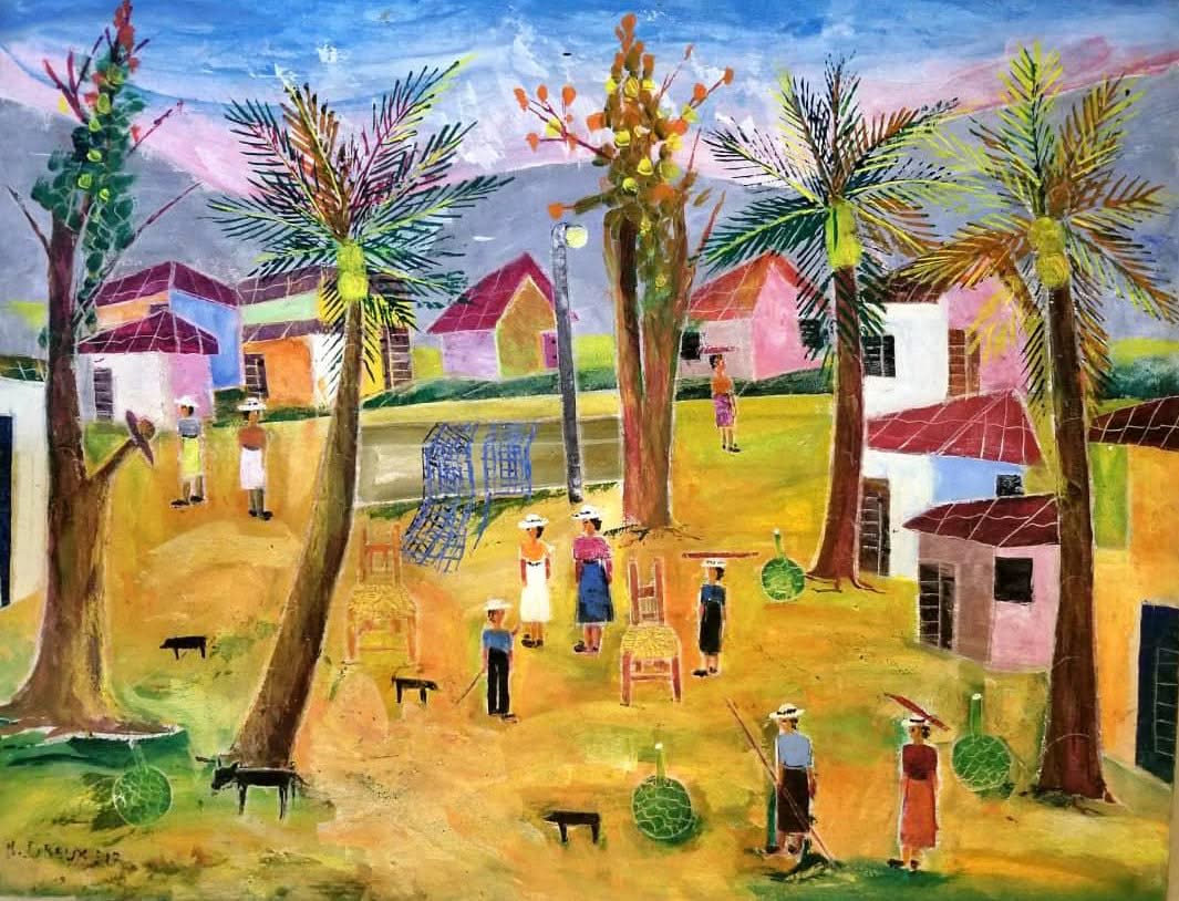 Nicolas Dreux (1956-2021) Village Acrylique sur toile 24"x32" #4JN-HA