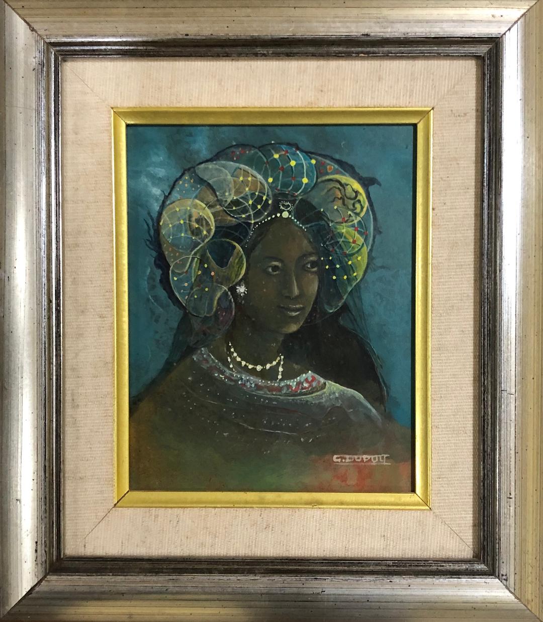 G. Dupuy 7"x6" Retrato de mujer Óleo sobre Masonite Enmarcado #1FC