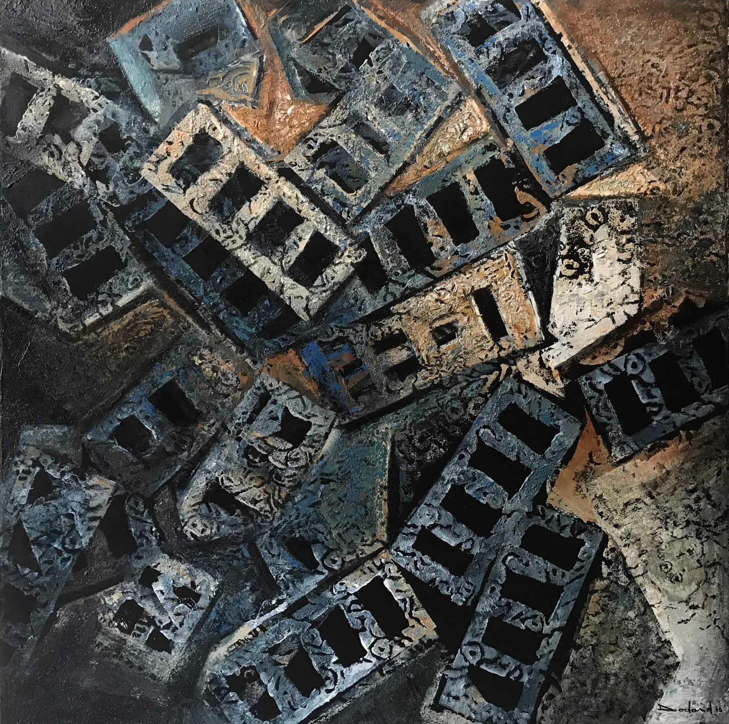 Philippe Dodard 36"x36" Tremblement de terre 2010 Acrylique sur toile #4-CD