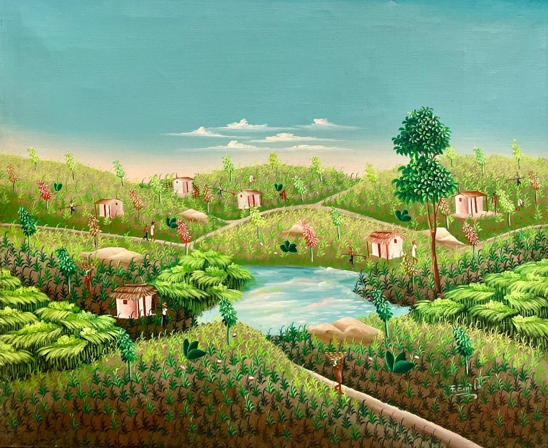 Fritz Emile 20"x24" Escena rural c1980 Óleo sobre lienzo #1-2-95MFN