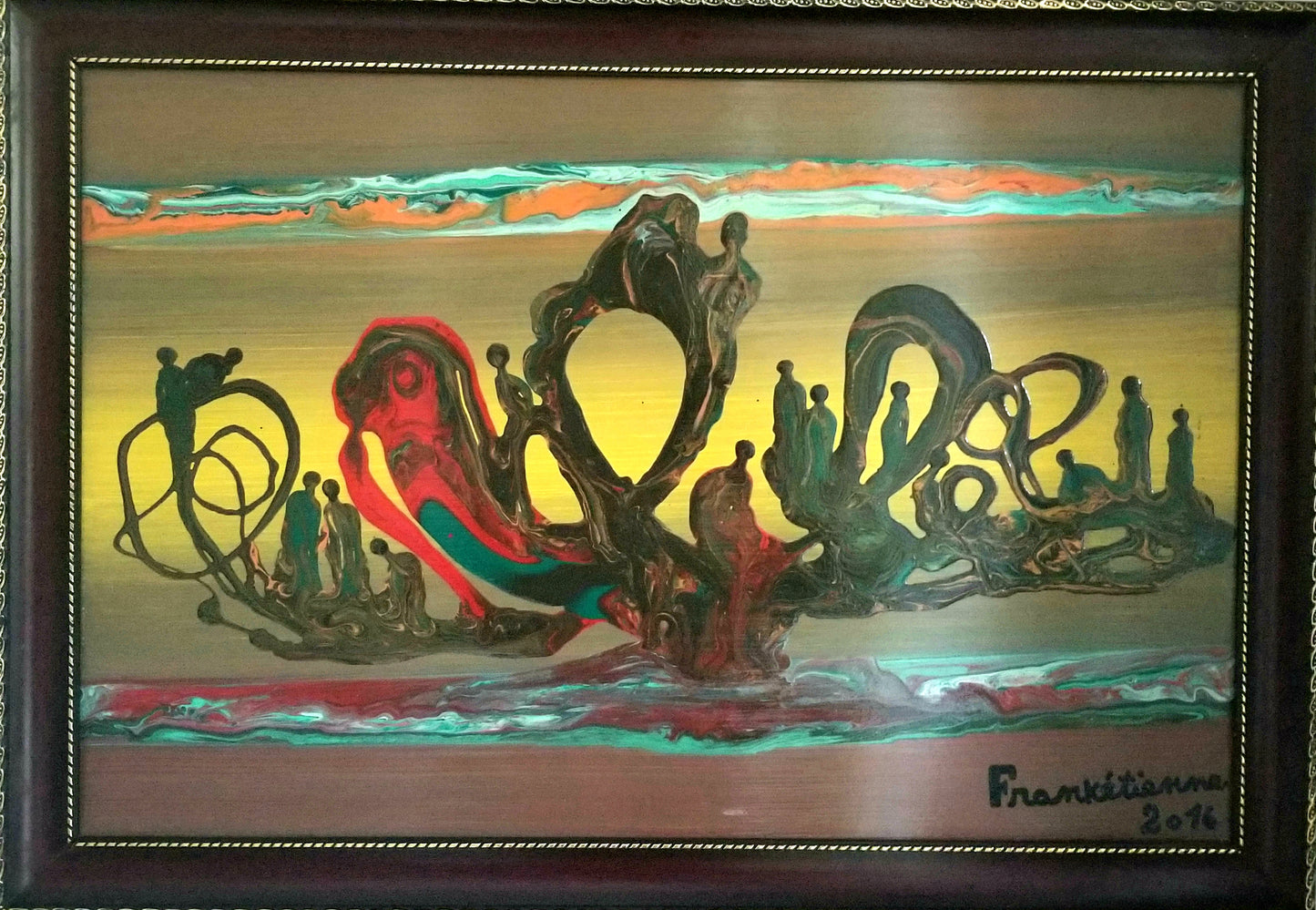 Franck Etienne - Franketienne 16"x24 Abstract 2016 Acrílico sobre tabla - Enmarcado #1JN-HA