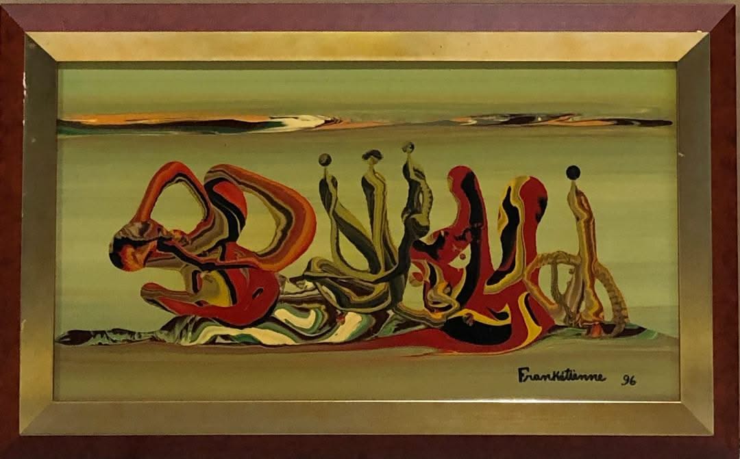 Franck Etienne - Franketienne 9"x16" Silhouettes 1996 Acrylic on Masonite Framed #1FC