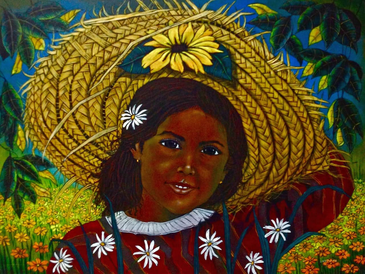 Jean-Bernard Etienne 36"x48" Fille avec un chapeau Acrylique sur toile #2705GA-GN