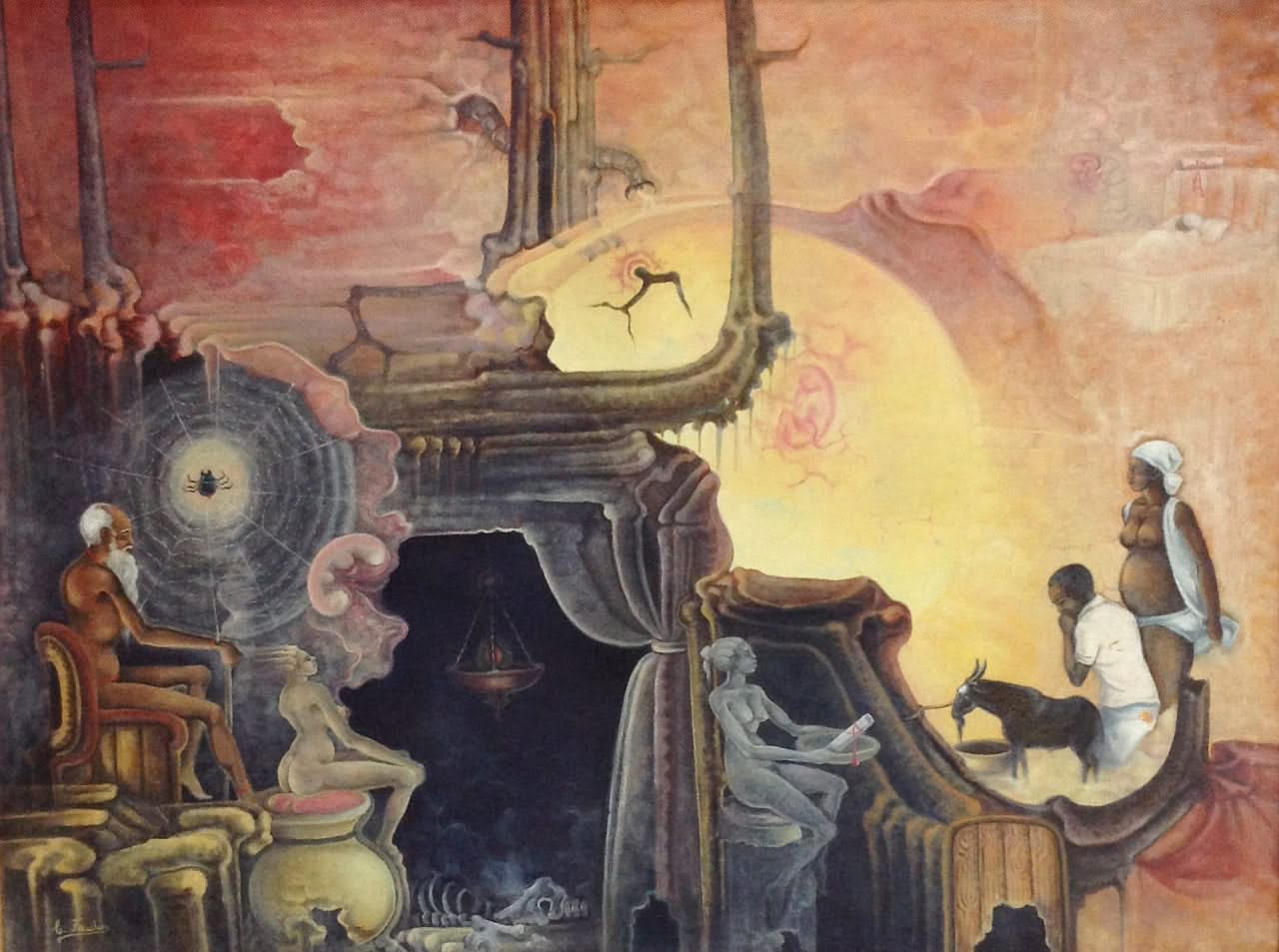 Célestin Faustin (1948- 1981) Huile d'imploration 30"x 48" sur Masonite #1300-GN-HA
