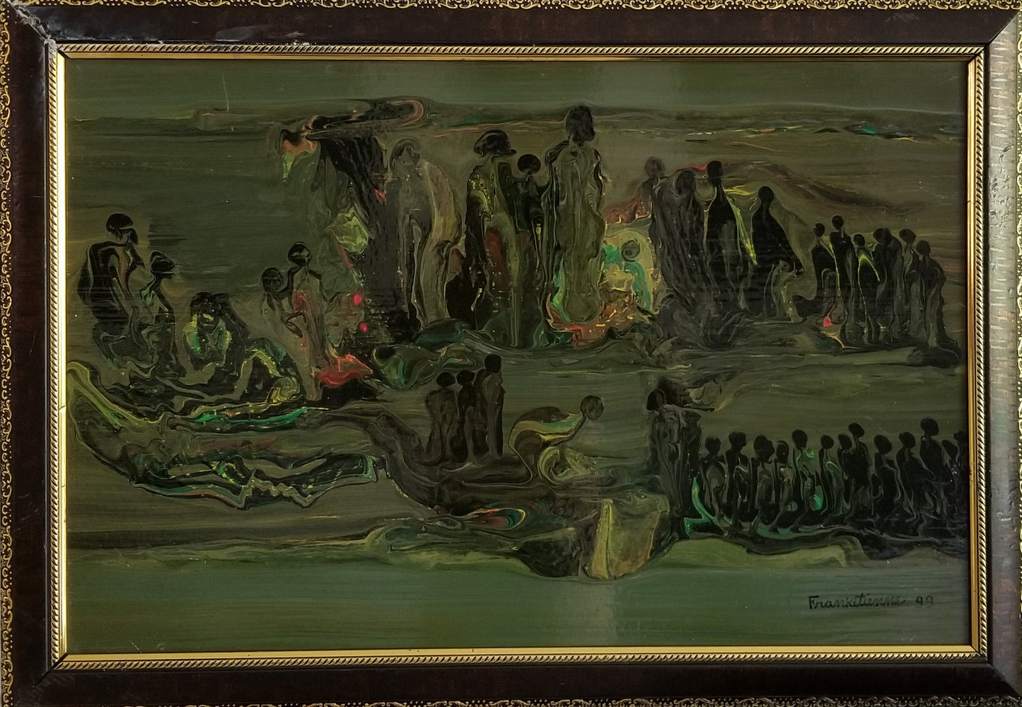 Franck Etienne - Franketienne 16"x24" Abstract 1999 Acrílico sobre tabla - Enmarcado #2JN-HA