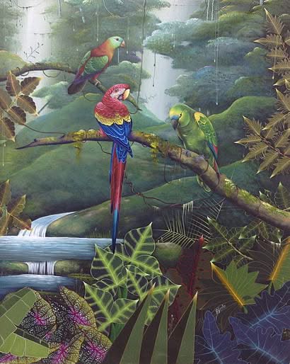 Jacques Geslin 24"x30" Scène de jungle Huile sur toile #2125GN-HA