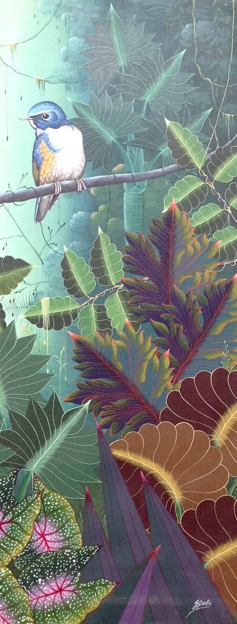 Jacques Geslin 30"x12" Une huile d'oiseau sur toile #2712GN-HA