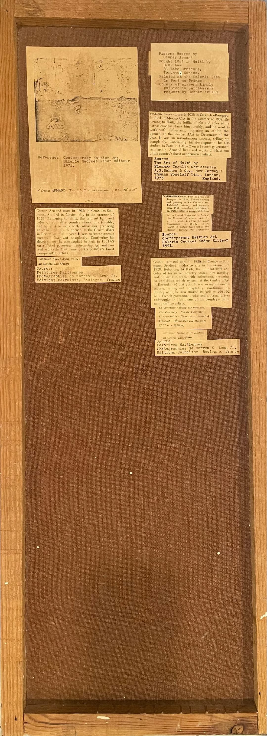 Gesner Armand (1936-2008) 31 ⅝" x 11 ⅞" Pigeons On Red Background 1967 Oil on Board Unframed Painting #1US-NY